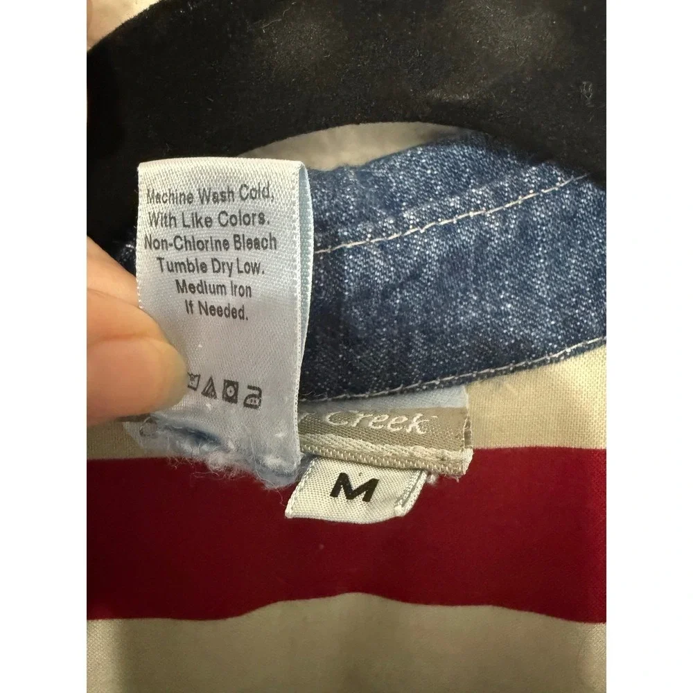Coldwater Creek Womens Denim Jacket Americana Flag Lining Blue Medium‎ A02833